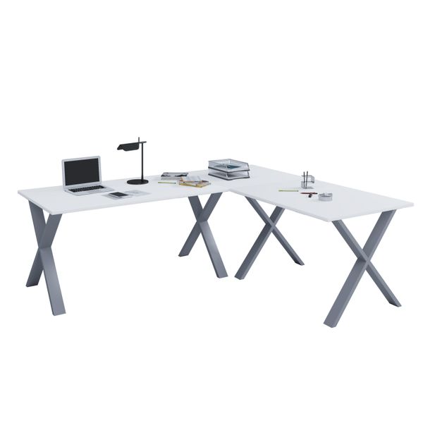 Schreibtisch Vcm "X Schreibtisch Eckschreibtisch L Form 130X130X50", Weiß (Silber, Weiß), B:130Cm T:130Cm, Tische, Schreibtisch-image