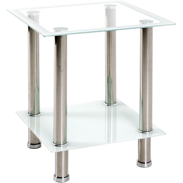 Beistelltisch Haku "Sofatisch, Wohnzimmertisch", Weiß (Silber, Silber, Silber), B:40Cm H:46Cm T:40Cm, Tische, Beistelltisch, Quadratisch - Aus Edelstahl Silber B/T/H 40/40/46 Cm-image