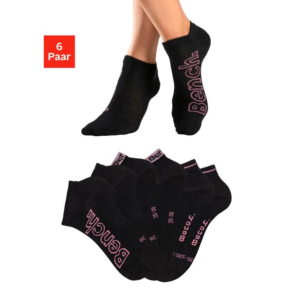 Sneakersocken Bench., Damen, Gr. 35-38, Schwarz (6X Schwarz), Baumwollmischung, Unifarben, Elastisch, Socken Sneakersocken, Mit Unterschiedlichen Designs-image