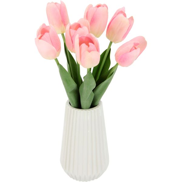 Kunstblume I.Ge.A. "Real-Touch-Tulpen", Rosa (Dunkelrosa), B:17Cm H:33Cm L:17Cm, Kunstpflanzen, Vase Aus Keramik-image