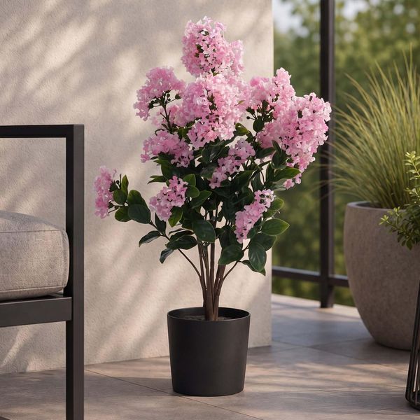 KüNstlicher Flieder MCW-Q87, Kunstflieder Dekopflanze Kunstbaum Kunstpflanze, Outdoor Polyethylen 64X35X35Cm ~ Rosa-image