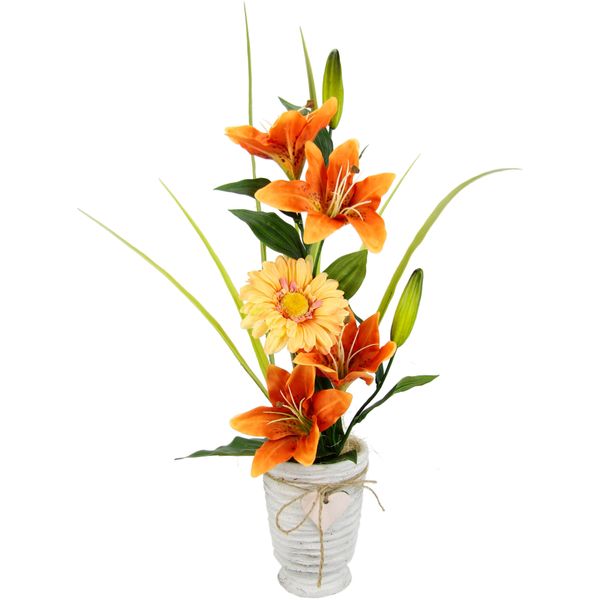 Kunstblume I.Ge.A. "Gesteck Aus Lilie Und Gerbera", Orange, B:20Cm H:60Cm L:20Cm, Polyester, Kunstpflanzen-image