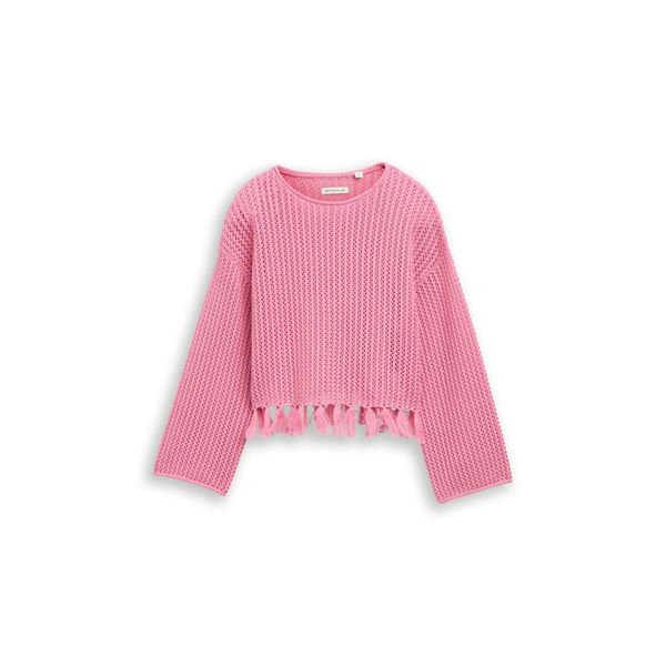 Tom Tailor MäDchen Cropped Strickpullover Mit Fransen, Bunt, Uni, Gr. 140-image