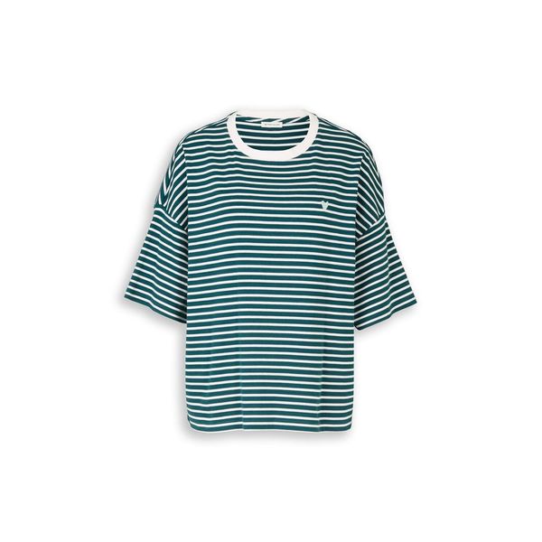 Tom Tailor Damen Oversize T-Shirt Mit Streifenmuster, GrüN, Gestreift, Gr. L-image