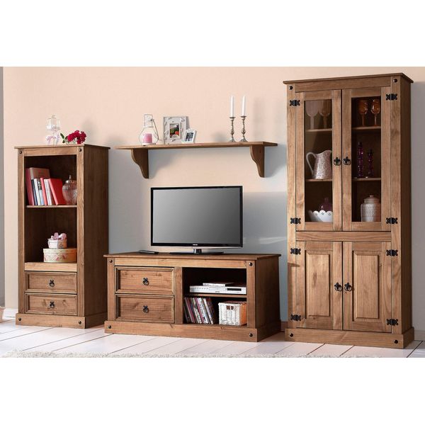 Regal Otto Home "Mexico", Braun (Dunkel Gewachst), B:65Cm H:140Cm T:38Cm, Massivholz, Regale, Regal, Aus Massivem Kiefernholz, Mit Vielen StauraummöGlichkeiten-image