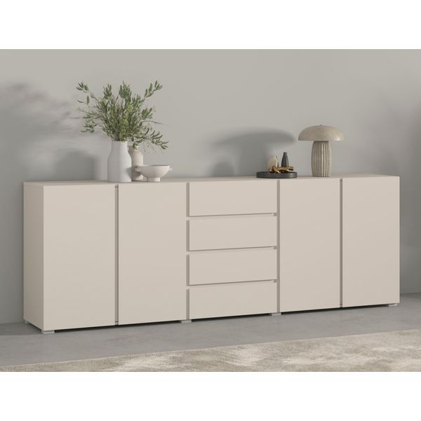 Sideboard Otto Home "Metric,Breite 222 Cm, Grifflose Kommode 4 TüRen/4 SchubkäSten", Kaschmir, B:222Cm H:78,5Cm T:40Cm, Holzwerkstoff, Melamin, Metall, Sideboards, Sideboard, Schubladenschrank Mit Viel Stauraum, EinlegeböDen Verstellbar-image