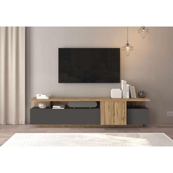Lowboard Otto Home "Lowboard Ethos,Lowboard,Tv-Kommode,Tv-MöBel,Tv-Bank", Eiche Wotan, Anthrazit Matt, B:210Cm H:50Cm T:40Cm, Sideboards, Lowboard, Mit Zwei DrehtüRen, Einer KlapptüR Und Zwei Offenen FäChern,B.210 Cm-image