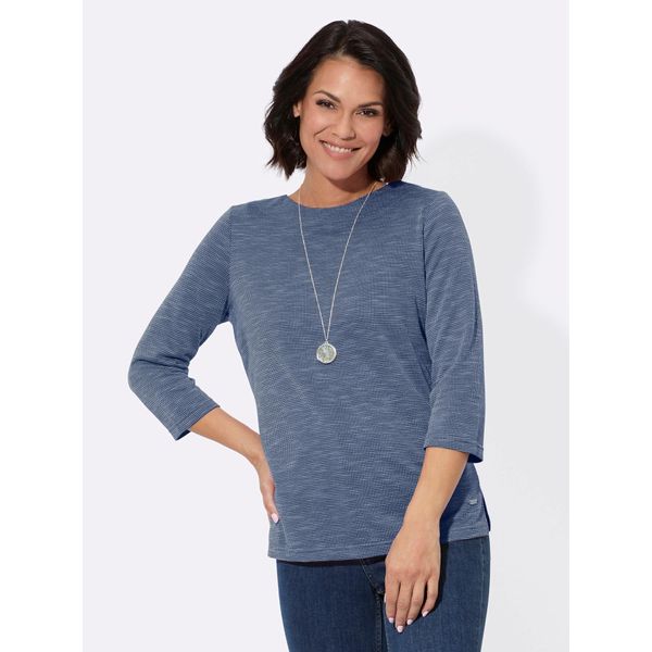 3/4-Arm-Shirt Casual Looks "3/4-Arm-Shirt", Damen, Gr. 54, Blau (Jeansblau, Ecru, Gemustert), 53% Viskose, 42% Polyester, 5% Elasthan, Gemustert, Shirts 3/4-Arm-Shirt-image