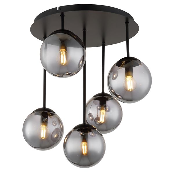 Globo Lighting Deckenleuchte "Harmon", Schwarz (Schwarz Matt), 5, Ø 15Cm H: 51Cm, 1 Stk., Leuchten, Deckenleuchte Mit Glaskugeln, Modern, Stilvoll & Edel, Deckenleuchte-image