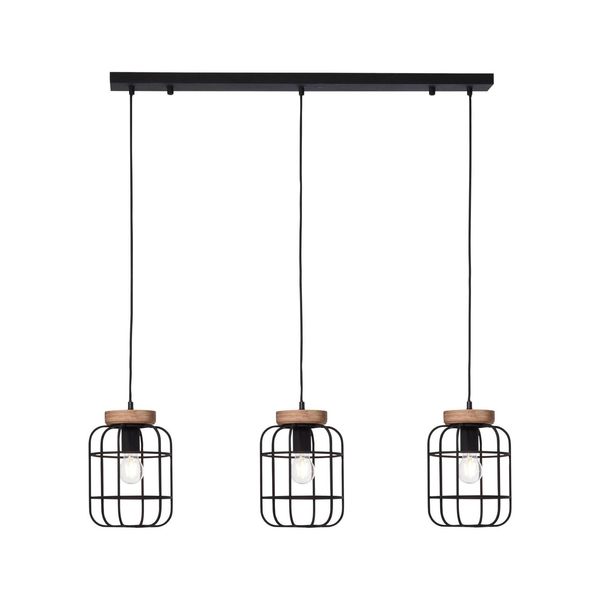 Brilliant Lampe, Gwen Pendelleuchte 3Flg Balken Antik Holz/Schwarz Korund, Metall/Holz, 3X A60, E27, 40W,Normallampen (Nicht Enthalten)-image