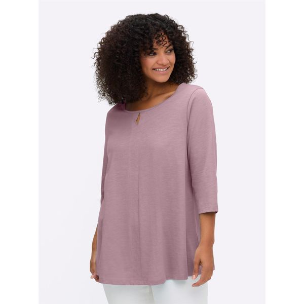 3/4-Arm-Shirt sheego "3/4-Arm-Shirt", Damen, Gr. 44/46, Rosa (Malve), 100% Baumwolle, Unifarben, Rundhals, Shirts 3/4-Arm-Shirt-image