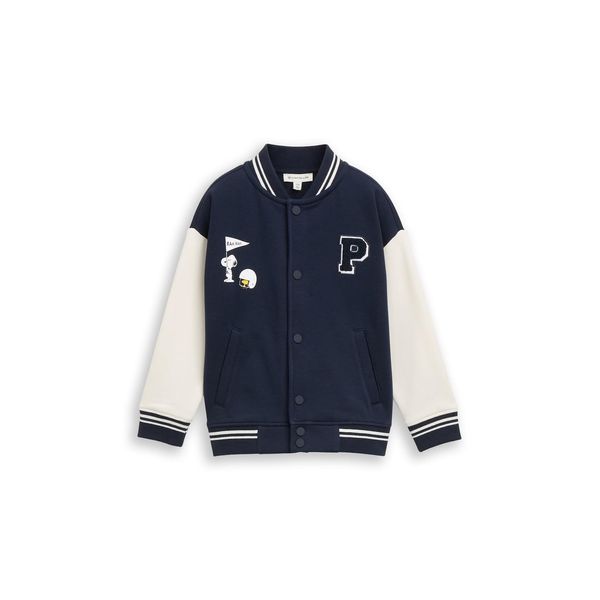 Tom Tailor Jungen Oversize College Sweatjacke Mit Snoopy-RüCkenprint, Blau, Uni, Gr. 104/110-image