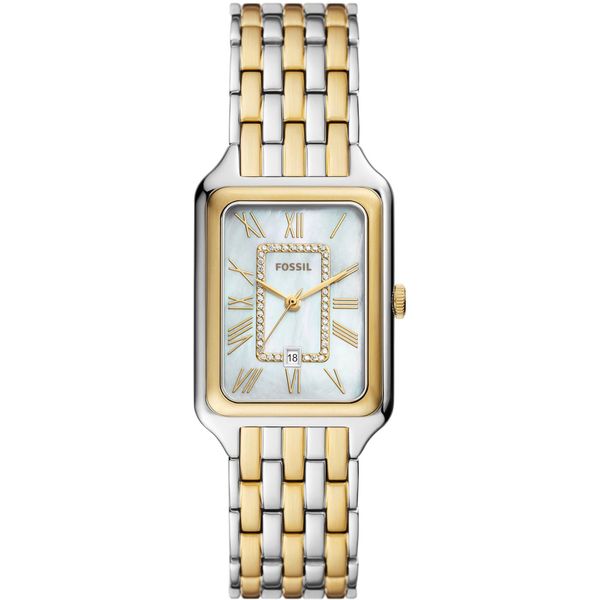 Quarzuhr Fossil "Raquel", Gold (Silbergoldfarben), Armbanduhren, Damen, Quarzuhr, Armbanduhr, Damenuhr, Perlmutt-Zifferblatt, Datum, Edelstahlarmband-image