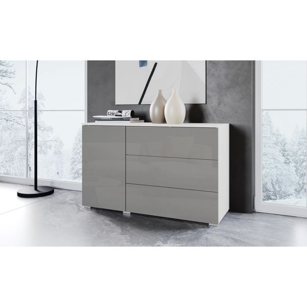 Sideboard Otto Home "Paris", Weiß (Weiß Matt, Grau Hochglanz), B:111Cm H:68Cm T:39Cm, Sideboards, Sideboard, Moderne 110Cm Breite Grifflose Kommode, Vielseitig Einsetzbar-image