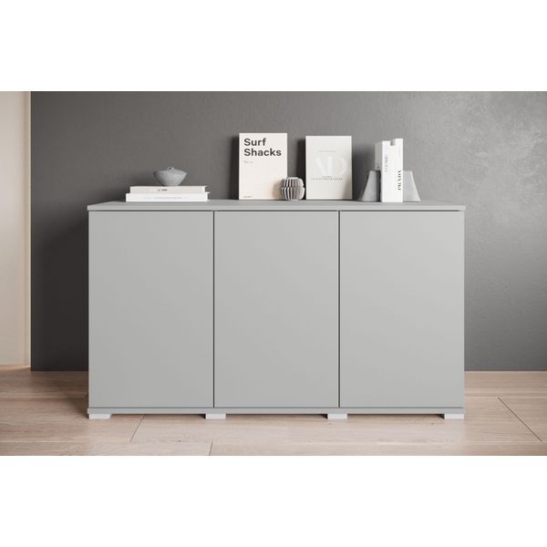 Sideboard Otto Home "Kenia, Moderne Grifflose Kommode Mit 3 TüRen, Breite 120 Cm", Grau (Pallad Grau), B:120Cm H:69,7Cm T:39,5Cm, Sideboards, Sideboard, Push-To-Open-Fronten, HöHenverstellbaren EinlegeböDen-image