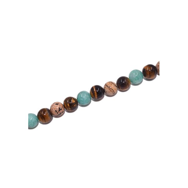 Collier Firetti "Schmuck Geschenk Halsschmuck Halskette Farbstein Edelstein Tigerauge", Blau (Messingfarben, Blau, Braun, Mehrfarbig), Halsketten, Damen, Messing Nylon, L: 50, Messing, Nylon, Collier, Made In Germany - Mit Amazonit, Jade, Tigerauge-image