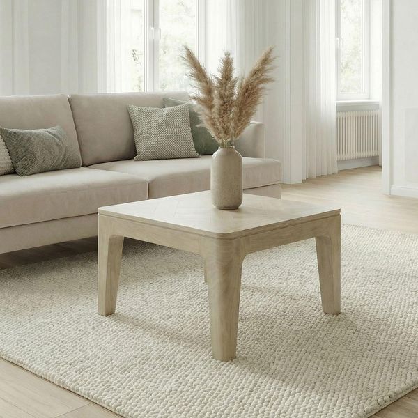 Couchtisch 60Cm Massivholz White Wash Sofatisch Wohnzimmertisch Beistelltisch-image