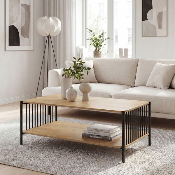 Couchtisch 110Cm Eiche Optik Sofatisch Wohnzimmertisch Beistelltisch Ablage-image