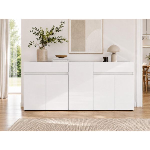 Sideboard Home Affaire "Mister, Kommode, Schrank, Anrichte, Breite 225 Cm, Made In Italy", Weiß, B:225Cm H:80Cm T:38Cm, Sideboards, Sideboard, 5 TüRen, 2 Schubladen, Hochglanz Lackiert, 225/80 Cm-image