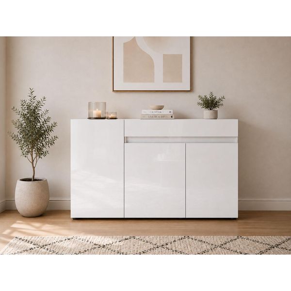 Sideboard Home Affaire "Mister, Kommode, Lowboard, Schrank, Breite 135 Cm, Made In Italy", Weiß, B:135Cm H:80Cm T:38Cm, Sideboards, Sideboard, Korpus Und Fronten Komplett Hochglanz Lackiert B/H 135X80Cm-image