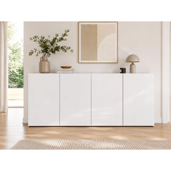Sideboard Home Affaire "MISTER- Sideboard, Anrichte, Kommode, Made In Italy, 4 FäCher", Weiß, B:180Cm H:80Cm T:38Cm, Sideboards, Sideboard, Kommode Mit 4 TüRen, Komplett Hochglanz Lackiert, Breite 180Cm-image