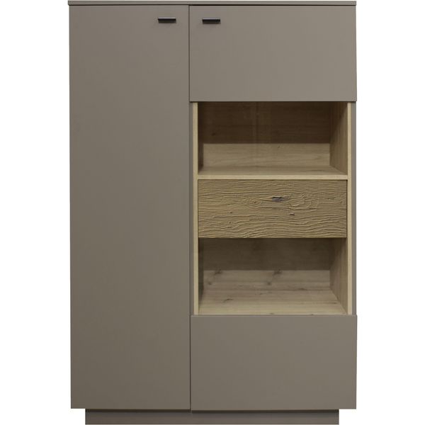 Highboard MÄUsbacher, Braun (Taupe Matt Lack Nb, Eiche Massiv Geschruppt), B:103Cm H:151Cm T:45Cm, Holzwerkstoff, Sideboards, Highboard, B/H/T: 103X151X45, Inkl. Beleuchtung-image
