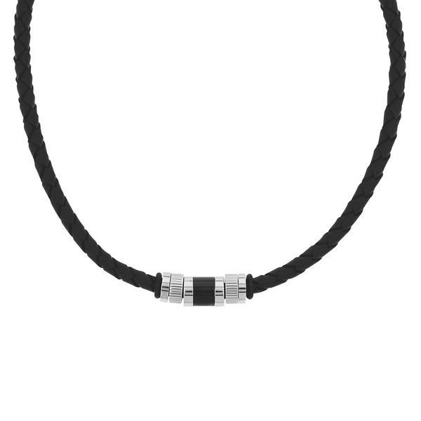 Kette Mit AnhäNger Tom Tailor "Schmuck Geschenk Edelstahl Leder Kautschuk", Edelstahlfarben, Schwarz, Halsketten, Herren, Edelstahl Kautschuk Leder, L: 52 B: 5,3Mm, Edelstahl, Kautschuk, Leder, B:5,3Mm-image