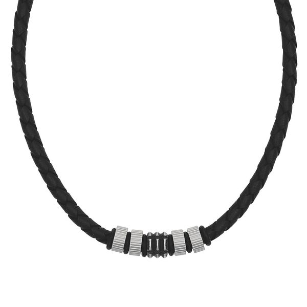 Kette Mit AnhäNger Tom Tailor "Schmuck Geschenk Edelstahl Leder Kautschuk", Schwarz (Edelstahlfarben, Schwarz, Gunfarben), Halsketten, Herren, Edelstahl Kautschuk Leder, L: 52 B: 5Mm, Edelstahl, Kautschuk, Leder, B:5Mm-image