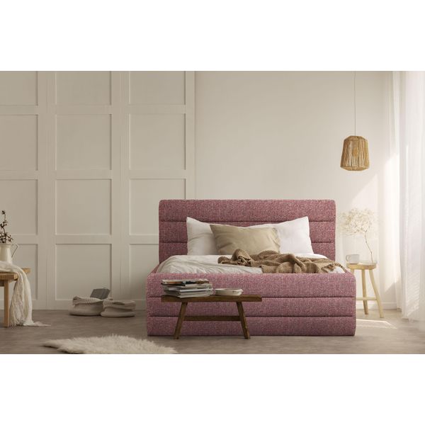Polsterbett Home Affaire "Merrit", Rot (Rot, Grau), B:153Cm H:124Cm L:234Cm, Struktur (70% Recyceltes Polyester, 30% Polyester), Betten, Polsterbett Ohne Bettkasten Polsterbett, Quernaht Im Kopf- Und FußTeil, In 5 Breiten, Auch In 220 Cm LäNge-image