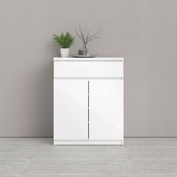 Kommode Home Affaire "Naia", Weiß (Weiß, Hochglanz), B:80,2Cm H:100,4Cm T:40Cm, Holzwerkstoff, Sideboards, Kommode, Abgerundete Schubladenkanten Auf Metallgleiter, Breite 80,2 Cm-image