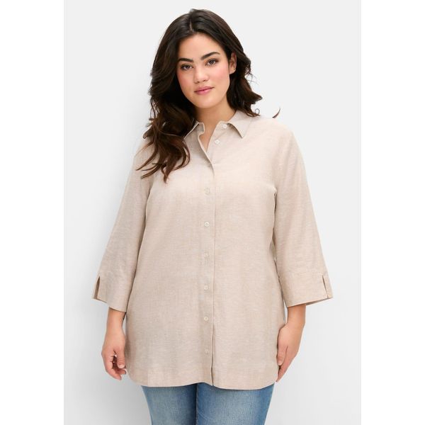 Hemdbluse Sheego, Damen, Gr. 50, Beige, 70% Viskose, 30% Leinen, Gemustert, Gestreift, Blusen Hemdbluse-image