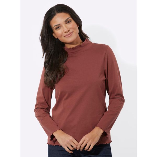 Langarmshirt Classic Basics "Stehkragen-Shirt", Damen, Gr. 40, Rot (Rotbraun), 100% Baumwolle, Unifarben, Shirts Langarmshirt-image