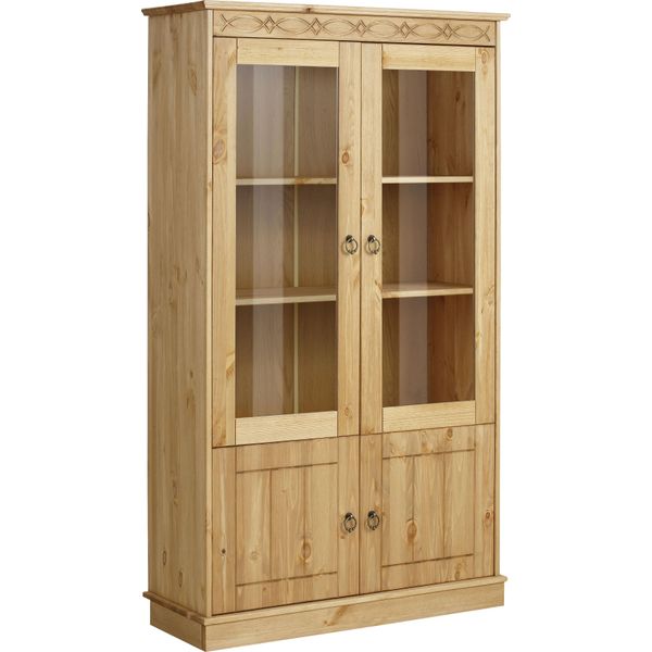 Vitrine Otto Home "Indra", Beige (Natur), B:85,4Cm H:145Cm T:32Cm, Massivholz, SchräNke, Vitrine, Aus Massiver Kiefer, Fsc, HöHe 145 Cm, Dezentes Ornament-image