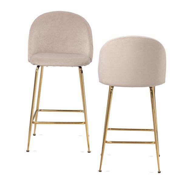 Wohnling 2Er Set Barhocker WL6.943 Samt Beige-image
