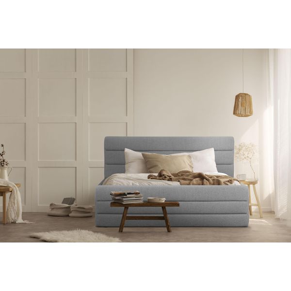 Polsterbett Home Affaire "Merrit", Grau (Hellgrau), B:193Cm H:124Cm L:214Cm, Struktur (70% Recyceltes Polyester, 30% Polyester), Betten, Polsterbett Ohne Bettkasten Polsterbett, Quernaht Im Kopf- Und FußTeil, In 5 Breiten, Auch In 220 Cm LäNge-image