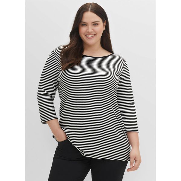 3/4-Arm-Shirt sheego "3/4-Arm-Shirt", Damen, Gr. 44/46, Schwarz, 100% Baumwolle, Gemustert, Gestreift, Mehrfarbig, Rundhals, Shirts 3/4-Arm-Shirt-image