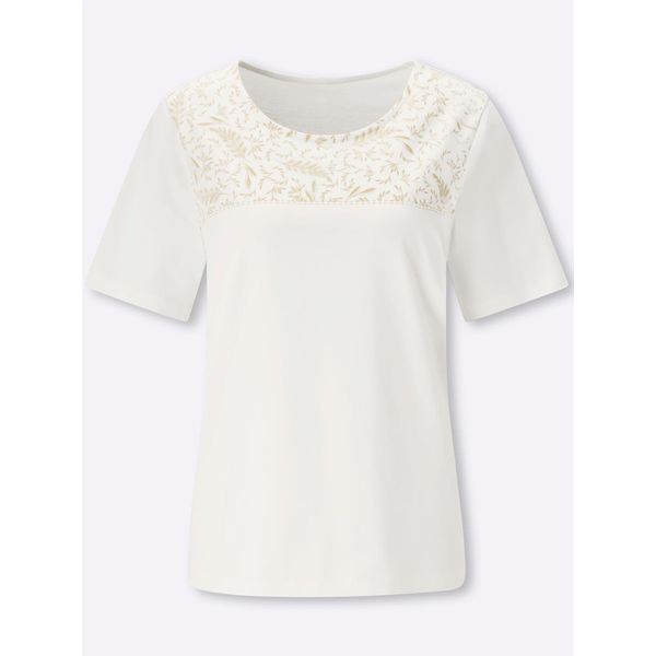 T-Shirt Classic Basics "Kurzarm-Shirt", Damen, Gr. 38, Ecru, Sand, 100% Baumwolle, GeblüMt, Gemustert, Mehrfarbig, Unifarben, Rundhals, Shirts T-Shirt-image