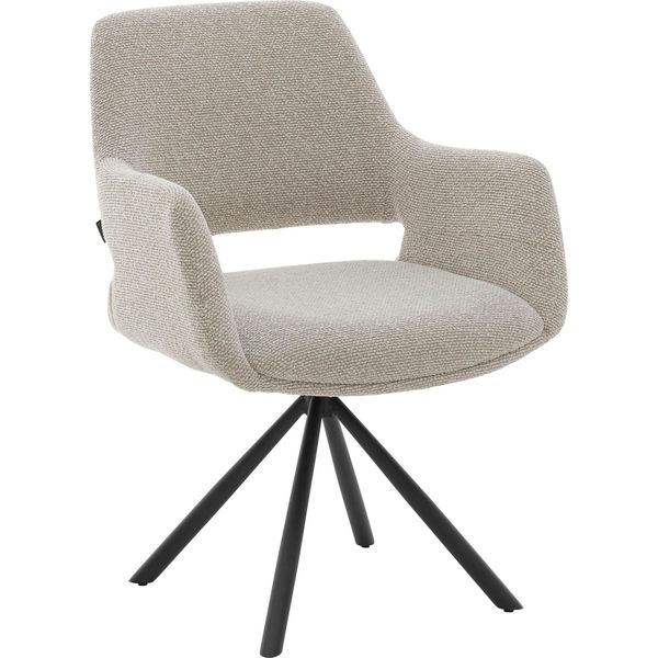 Esszimmerstuhl Musterring, Beige, Schwarz, Beige, B:62Cm H:83Cm T:62Cm, Eisen, Stoff, StüHle, Esszimmerstuhl, Gestell Eisen Schwarz, 180 Drehbar, RüCkholmechanik, SH 48 Cm-image