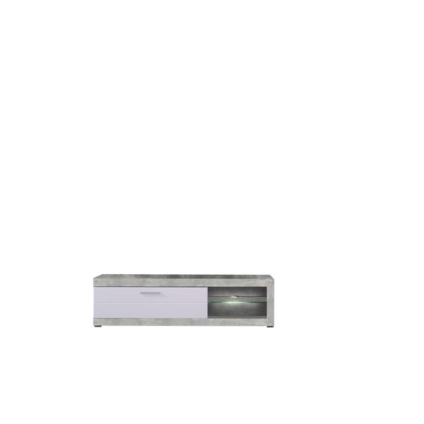 Lowboard Inosign "Remo Tv-Kommode", Grau (Beton, Weiß Hochglanz), B:160Cm H:45Cm T:34Cm, Sideboards, Lowboard, Kommode Mit Led-Beleuchtung, Breite 160 Cm-image