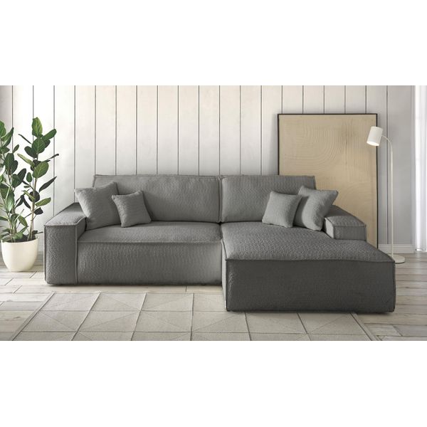 Ecksofa Otto Home "Finnley Bouclé, L-Form 257 Cm, Schlafsofa", Grau (Hellgrau), B:267Cm H:85Cm T:167Cm, Bezugstoff Aus 90% Recyceltem Material ;Aqua Clean ;Gramatur 580G/ Qm +/- 5%, Sofas, Ecksofa, Mit Bettkasten, In Bouclé, Struktur Fein Und Mega Cord-image