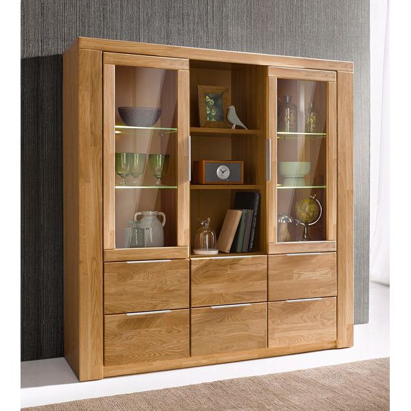 Highboard Otto Home "Zara", Braun (Eiche Teilmassiv), B:140Cm H:145Cm T:40Cm, Holz Teilmassiv, Sideboards, Highboard, Breite 140 Cm-image