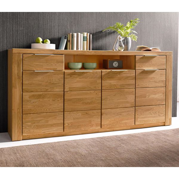 Sideboard Otto Home "Zara", Braun (Eiche Teilmassiv), B:200Cm H:95Cm T:40Cm, Holz Teilmassiv, Sideboards, Sideboard, Breite 200 Cm, Topseller-image