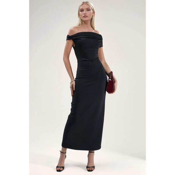 Asymmetrisches Kragen Bodycon Maxi Kleid-image