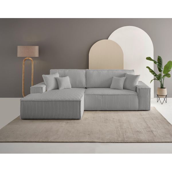 Ecksofa Otto Home "Finnley Cord, L-Form 257 Cm, Schlafsofa", Grau, B:267Cm H:85Cm T:167Cm, Bezugstoff 100% PES ;Gramatur 400G/Qm +/- 5%, Sofas, Ecksofa, Mit Bettkasten, In Bouclé, Struktur Fein Und Mega Cord-image