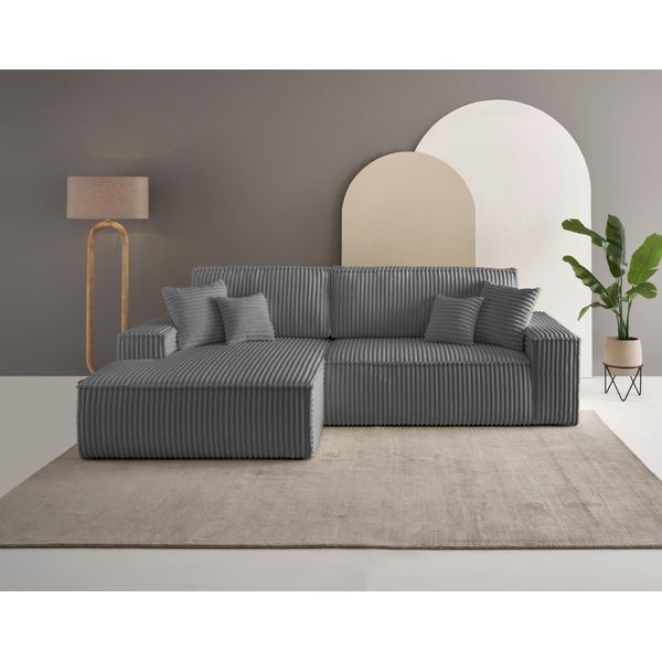 Ecksofa Otto Home "Finnley Cord, L-Form 257 Cm, Schlafsofa", Grau (Anthrazit), B:267Cm H:85Cm T:167Cm, Bezugstoff 100% PES ;Gramatur 400G/Qm +/- 5%, Sofas, Ecksofa, Mit Bettkasten, In Bouclé, Struktur Fein Und Mega Cord-image