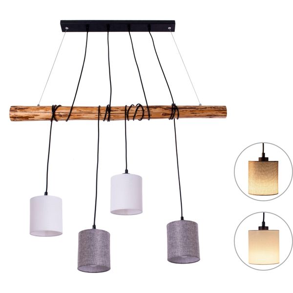 Näve Pendelleuchte "Malta", Braun, 4, Ø 13Cm H: 150Cm, 1 Stk., Leuchten, Textilschirme Weiß/Naturgrau, Gestell Metall/Zedernholz, 4X E27, Pendelleuchte-image