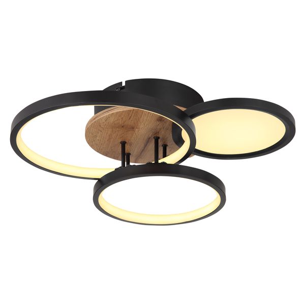 Globo Lighting Deckenleuchte "Sid", Schwarz (Schwarz Matt), 1, H: 10,5Cm, 1 Stk., Leuchten, Deckenleuchte Schwarz/Holzoptik, Opalglas, LED 30W, 3000K, Deckenleuchte-image