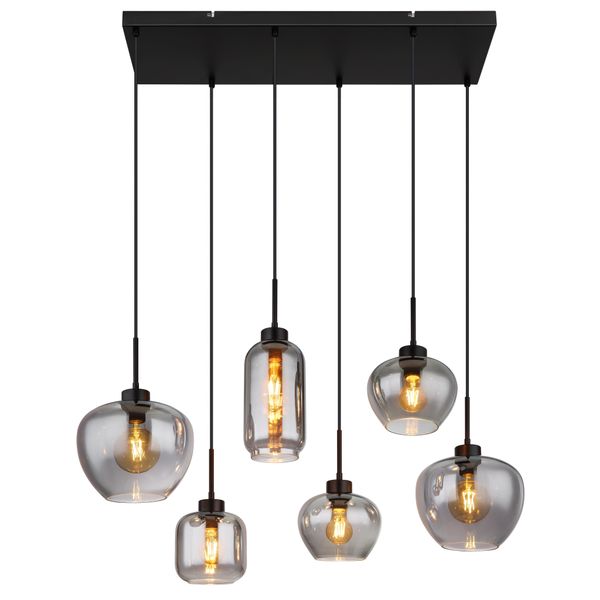 Globo Lighting HäNgeleuchte "Matt", Schwarz Matt, 6, H: 120Cm, 1 Stk., Leuchten, HäNgeleuchte Schwarz, Rauchglas, 4 Glasformen, HöHenküRzbar, E27, HäNgeleuchte-image