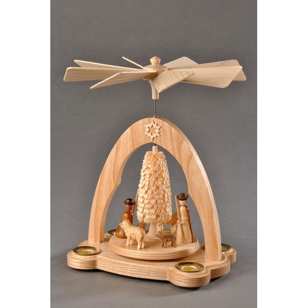 Weihnachtspyramide Albin Preissler "SchäFer Mit Schafen Und Gedrechseltem RingelbäUmchen", Beige (Natur), B:17Cm H:20Cm T:13Cm, Massivholz, Weihnachtspyramiden, Weihnachtspyramide, Handwerkskunst Aus Dem Erzgebirge-image