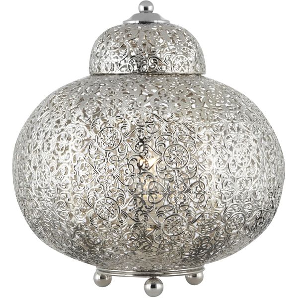 Searchlight Tischleuchte "Fretwork Tischleuchte - Lasergeschnittenes Nickelmetall", Silber (Nickelfarben), H: 29Cm, 1 Stk., Leuchten, Tischleuchte-image